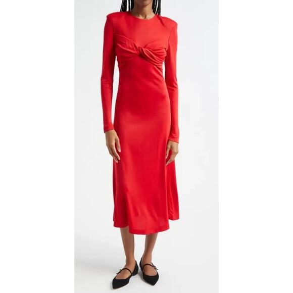 Farm Rio Red Twisted Cup Long Sleeve Midi Dress NWOT Size M $248 - Picture 1 of 7